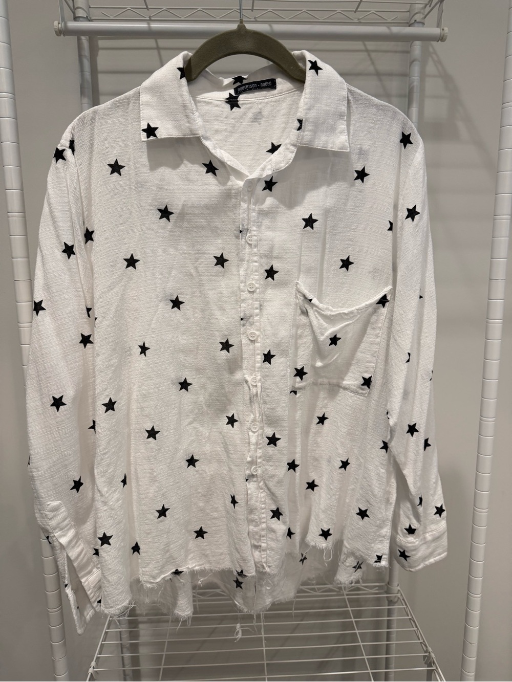 White Star-Print Button-Down Shirt - Casual Women's Top
